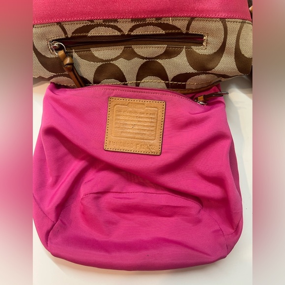 COACH pink brown signature buckle bucket shoulder bag F13862 EUC - Picture 11 of 13